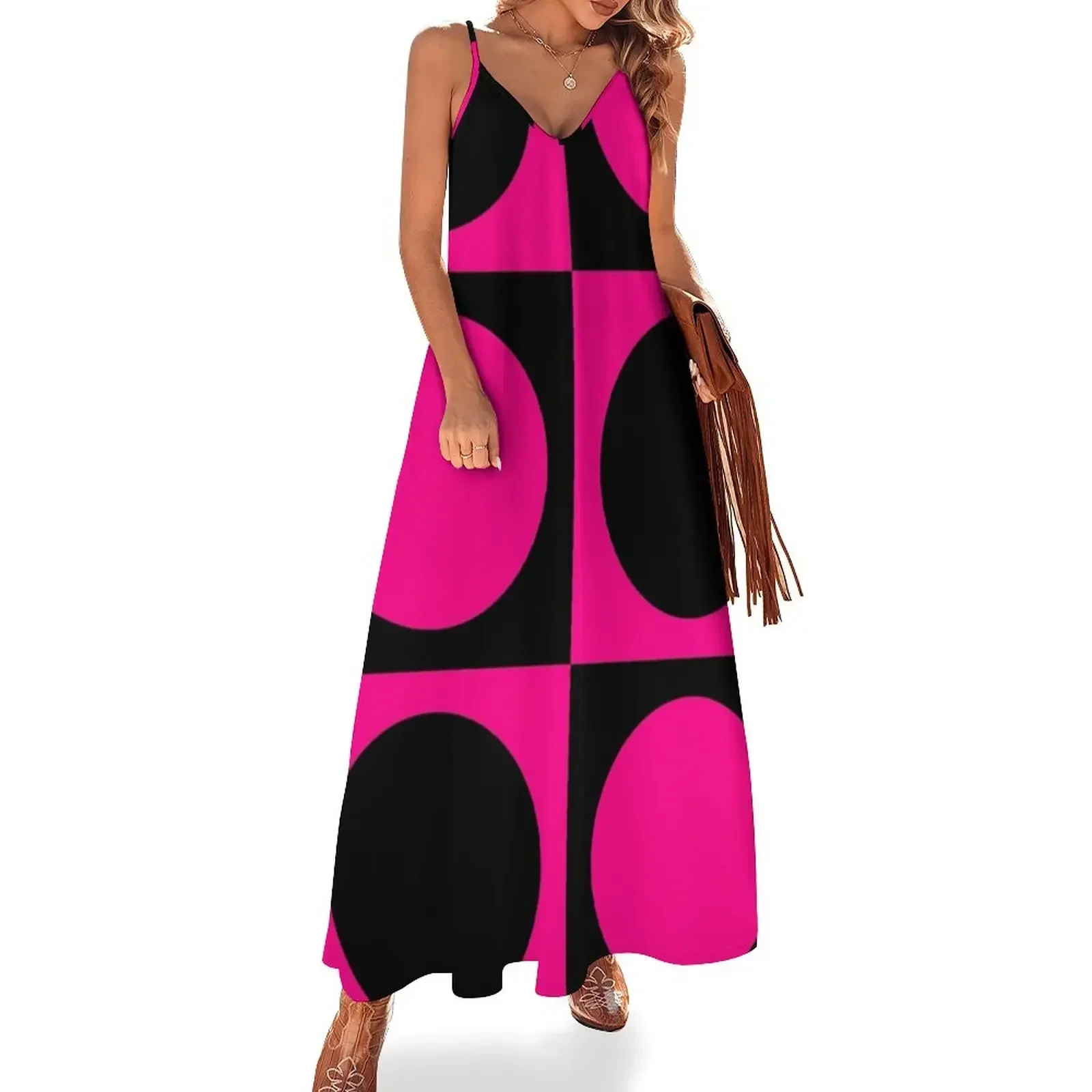 

60s Pink Circle Mod | Mondrian Sleeveless Dress sensual sexy dress for women womens dress Women's evening