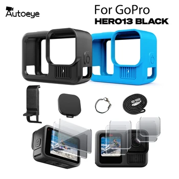 For GoPro Hero 13 Black Accessories Silicone Case Protective Soft Rubber with Side Cover Tempered Glass Screen Lens Protector