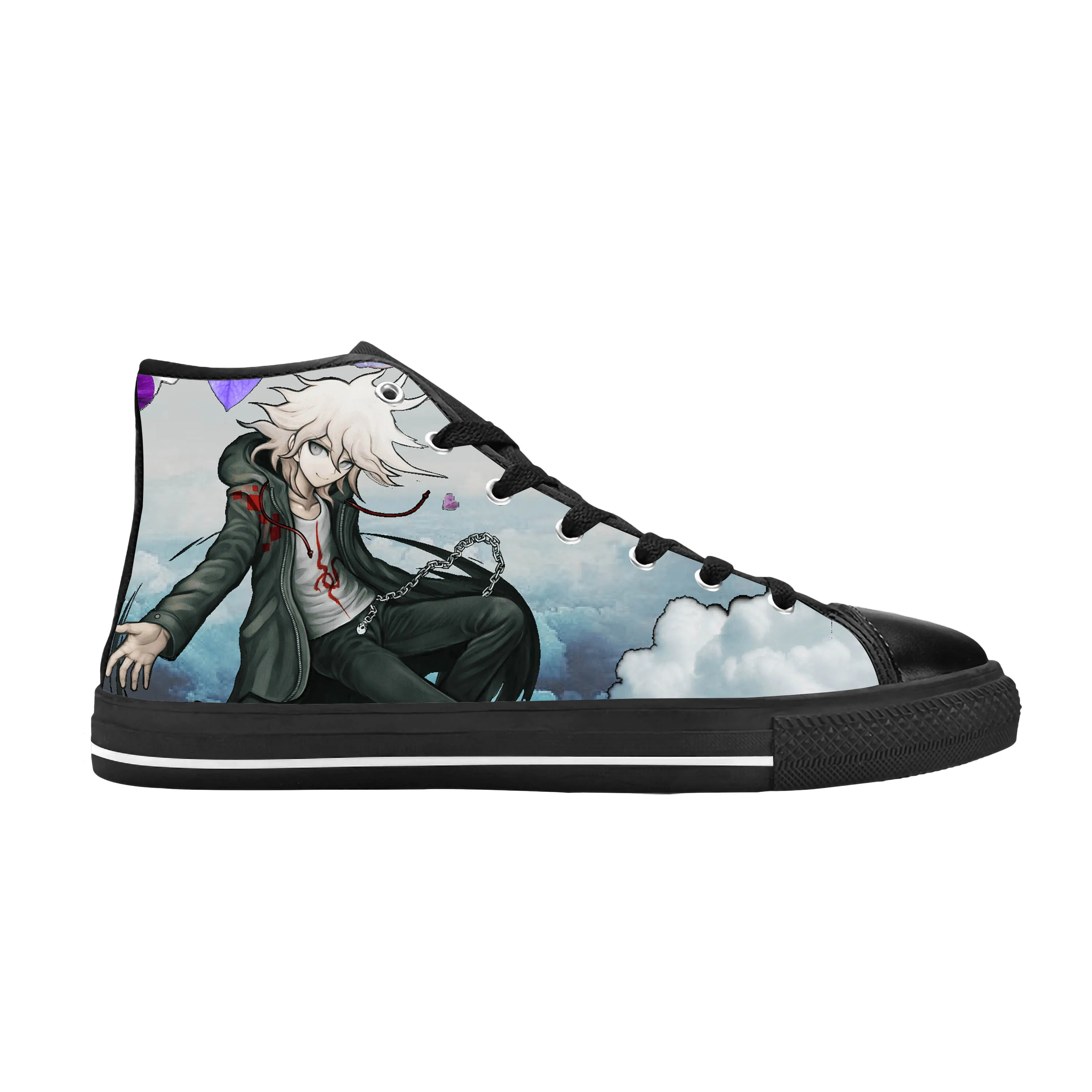 Japanese Anime Cartoon Danganronpa Komaeda Nagito Casual Cloth Shoes High Top Comfortable Breathable 3D Print Men Women Sneakers