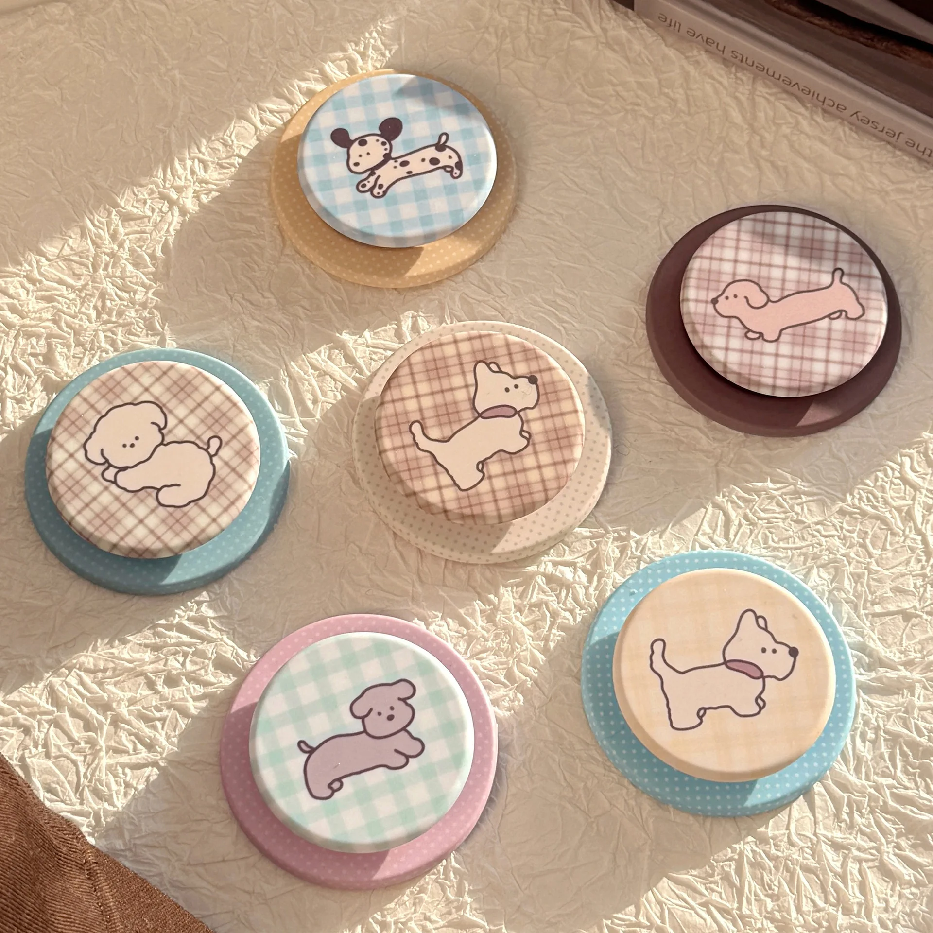 Soporte con patrón de rejilla de cachorro de dibujos animados coreanos, agarre magnético Magsafe Tok para iPhone Samsung, soporte plegable para dedo