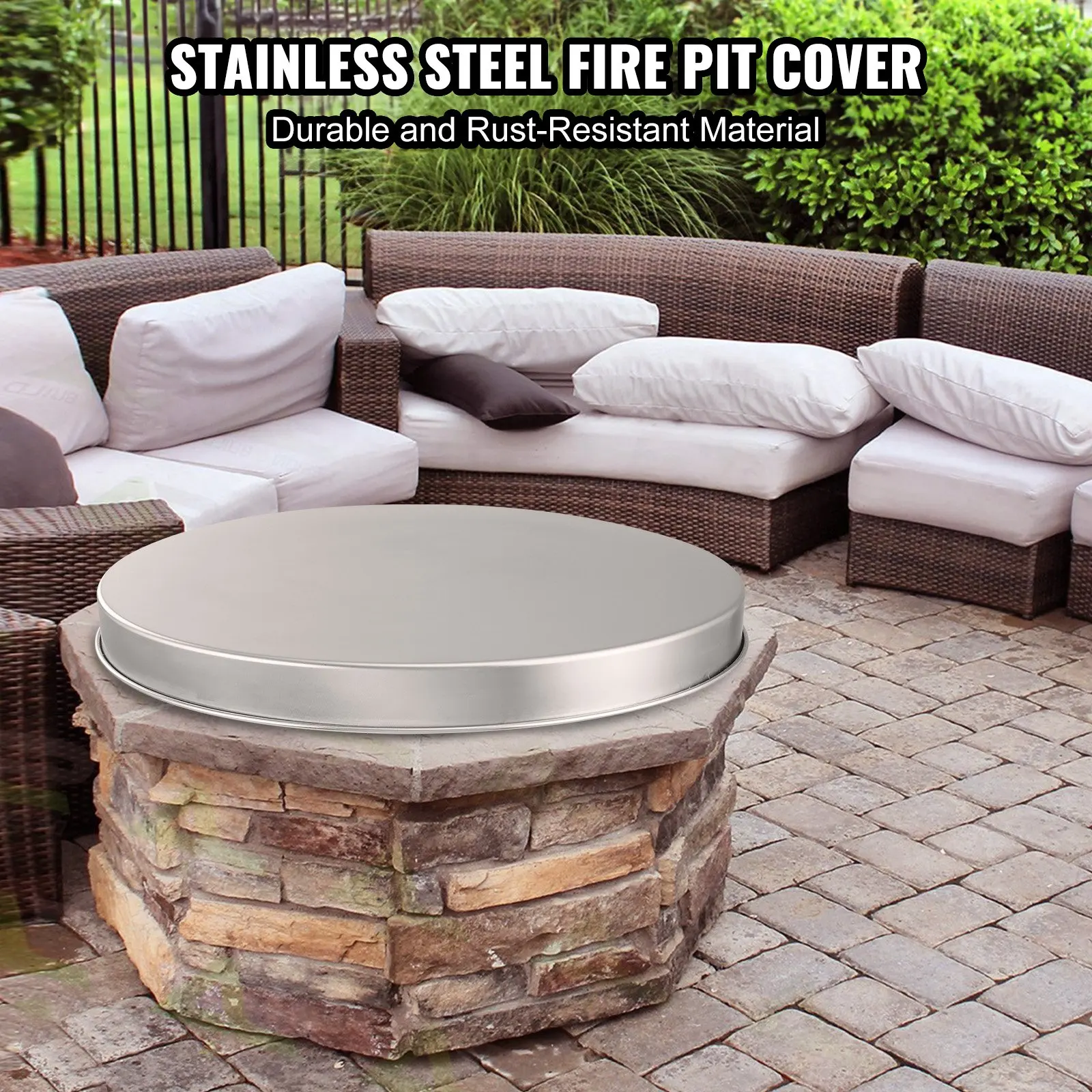 

Fire Pit Cover Lid, 27Portable Firepit Spark Screen,Stainless Steel Steel Metal Cover, Easy-Opening Outdoor Wood Burning And
