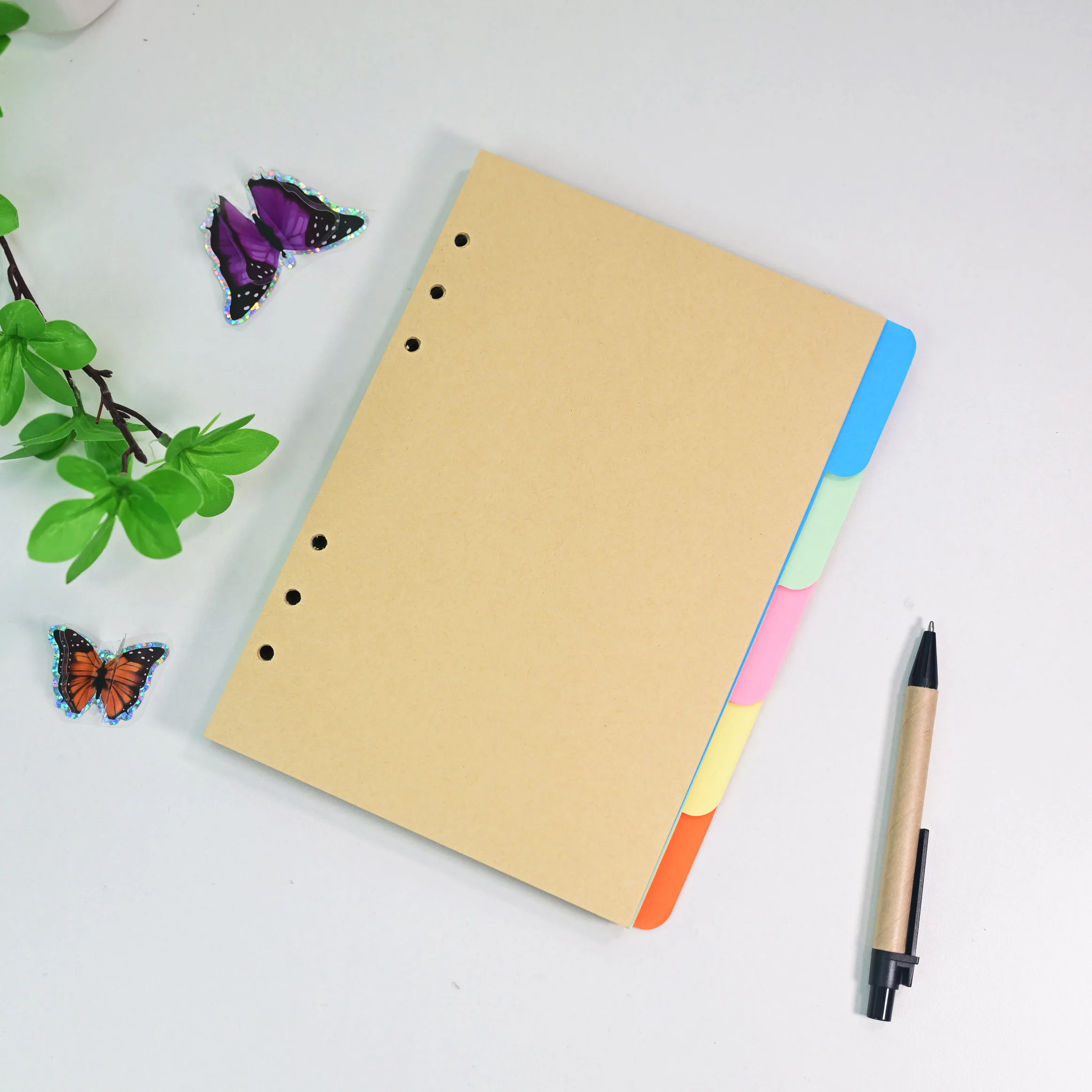 A5 Kraft Loose Leaf Refill Paper 80 Sheets, 2 Styles Lined & Grid Inserts with 5Pcs Color Tab Dividers, 6-Hole  notebook