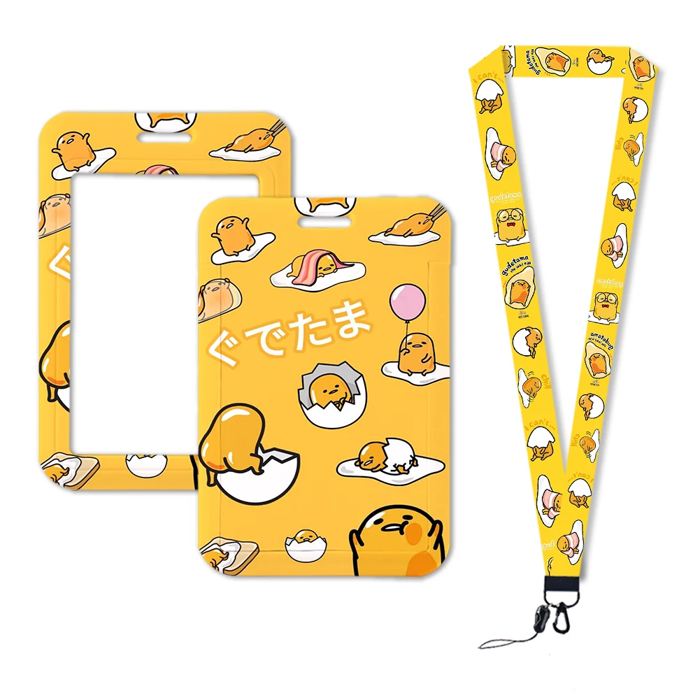 W Card Set Kawaii Gudetama Cartoon ID Card Protection Case Work Bus Card Holder Plastic Keychain Gifts