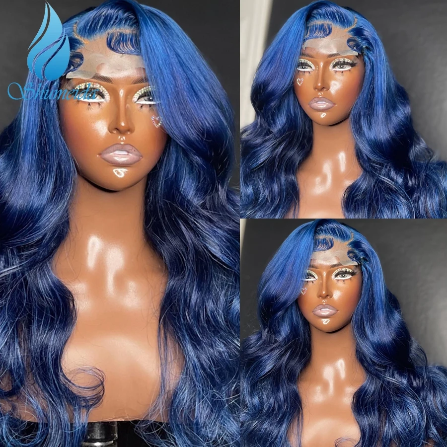 Shumeida Dark Blue Color 13x4 Lace Front Wigs with Pre Plucked Hairline Body Wave Brazilian Human Hair Glueless Wig Baby Hair