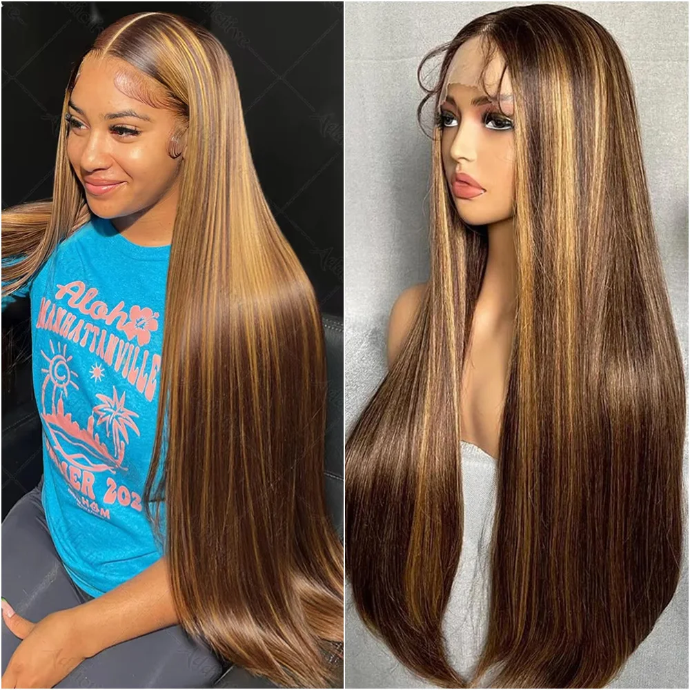 

# Парик прямой, 13x6 HD, с цветными прядями, 100% натуральные волосы, предварительно выщипанный, плотность 200, прозрачный кружевной фронт 13x4