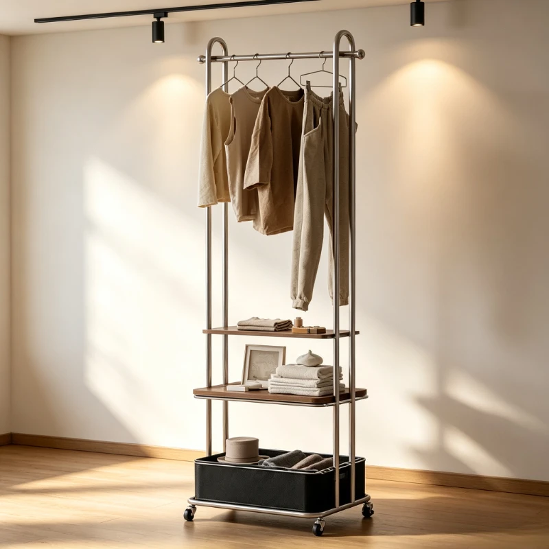 Mid-Century Saddle Leather Coat Racks Stainless Steel Standing Clothes Hanger Cloakroom Clothing