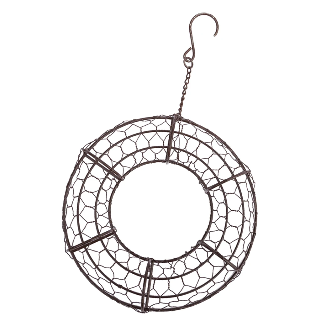 Rustic Style Ring Metal Frame Wire Wreath Plant Holder Hanging Pot Iron Box Dia. 21cm