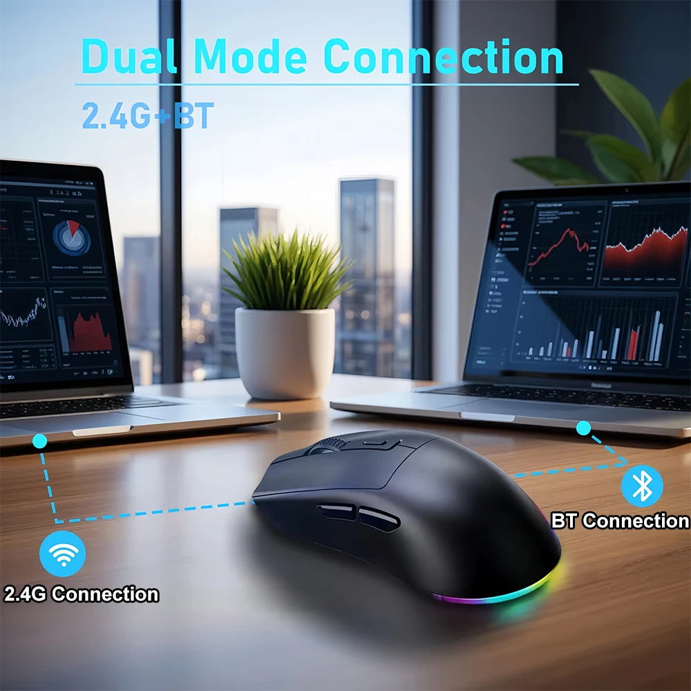 Ratón X3 de modo Dual, dos ratones Bluetooth, ratón inalámbrico de 2,4G, ratón RGB para juegos con base de carga, ratón recargable, ratones ergonómicos