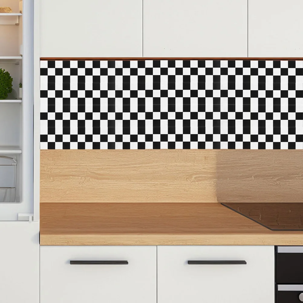 Waterproof Checkered Flag Peel and Stick Wallpaper 4 Rolls Black White Paper for Bathroom Easy Installation