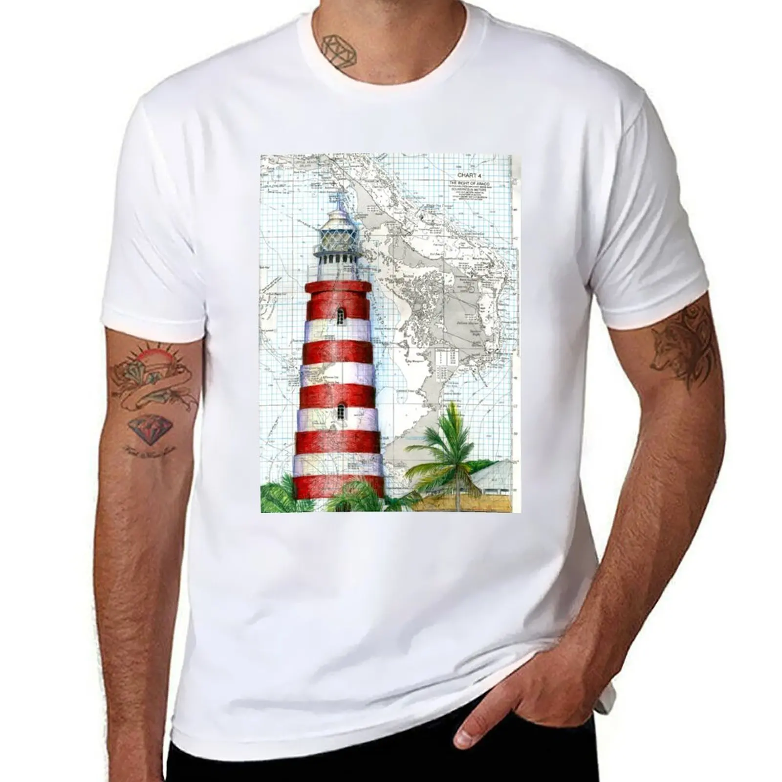 

Hope Town Lighthouse Chartwork T-Shirt t shirts for man graphic vintage t shirts for man cotton funny T-Shirt