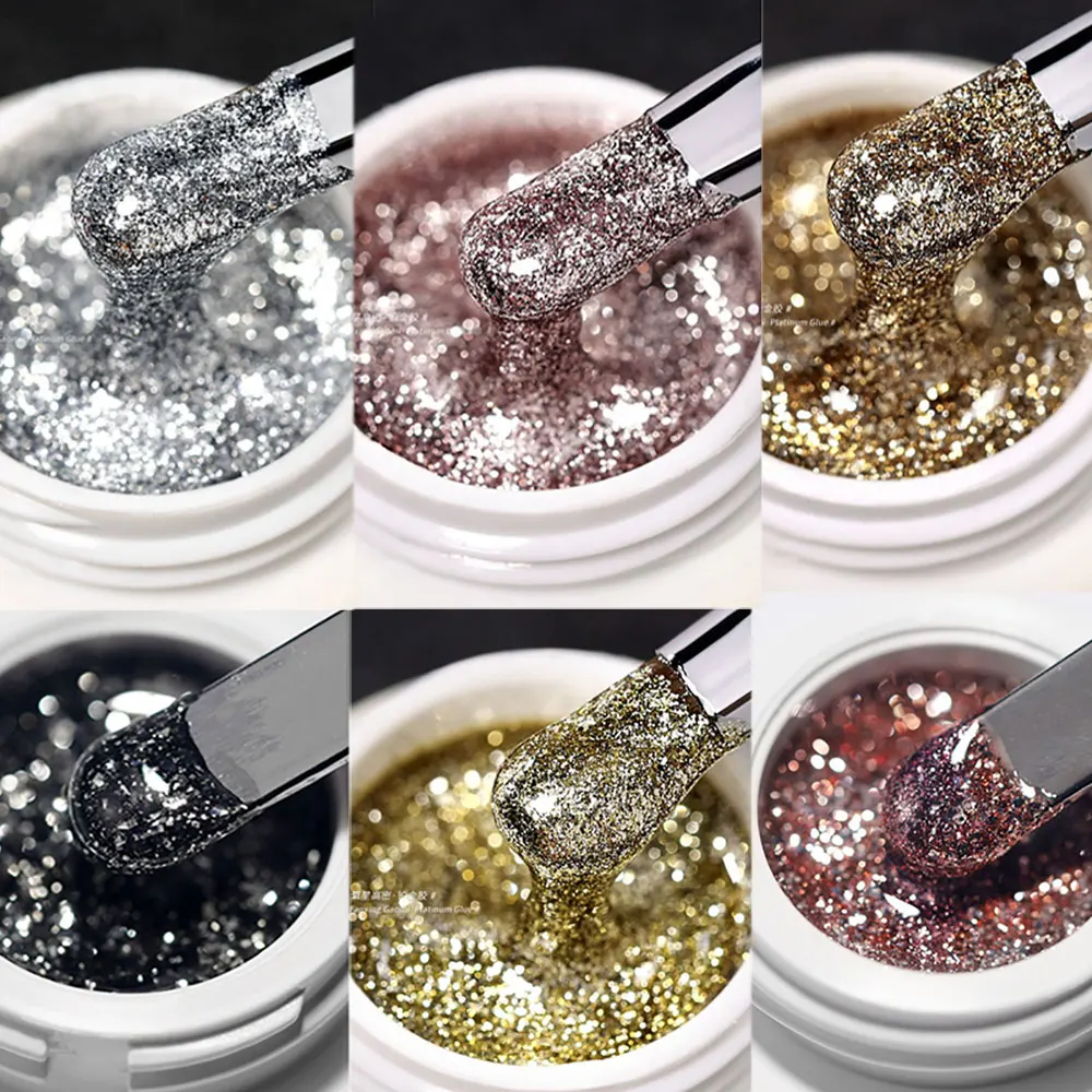 5ml/jar Reflective Glitter Gel Liner Top Coat Nail Polish Superflash Sparkly Pull Line/Graffiti/Painting/Dotted French Style Gel