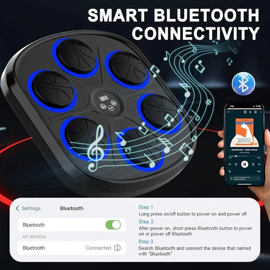 Elektroniczne, montowane na ścianie, muzyczne sprzęt do treningu bokserskiego LED dla dorosłych z możliwością połączenia Bluetooth, z 9 trybami i 9 prędkościami