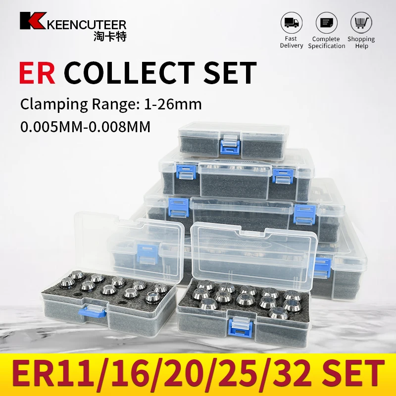 KEENCUTEER ER Spring Collets 0.005/0.008 High Accuracy Collet Chuck ER11/16/20 /25/32 Power Tool Parts for CNC Milling Machines