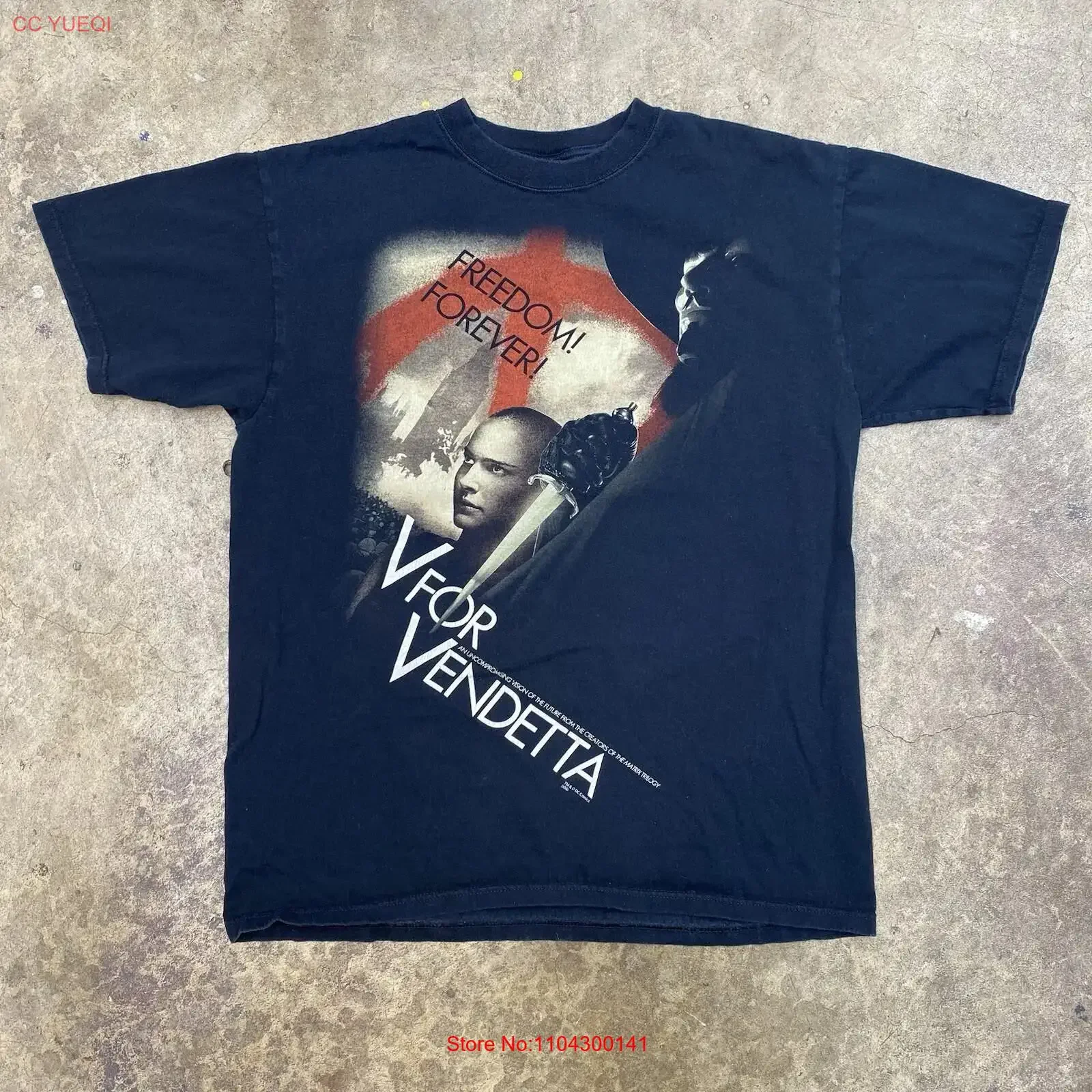 Vintage V for Vendetta Freedom Movie 2006 Promo T-Shirt in Größe Large, Anvil Black, Vintage, gewaschen, lässig, stilvoll, modisch, vielseitig