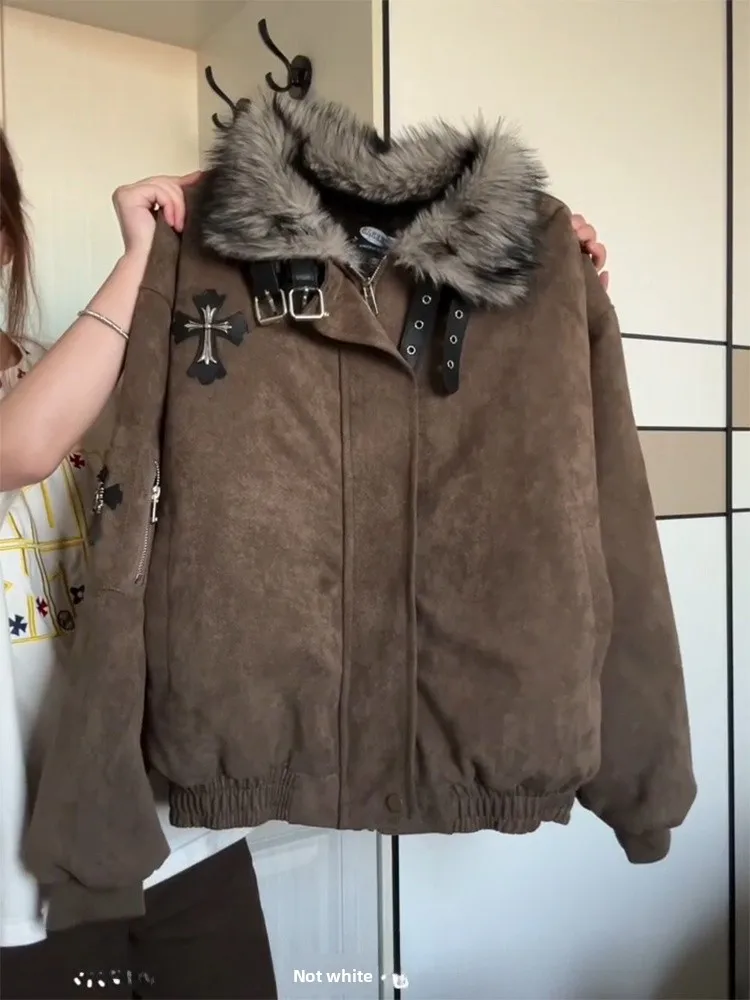 معطف Jaet من القطن للرجال من Retro American Sle مع ياقة من الفرو بتصميم متقاطع ملابس خارجية شتوية دافئة