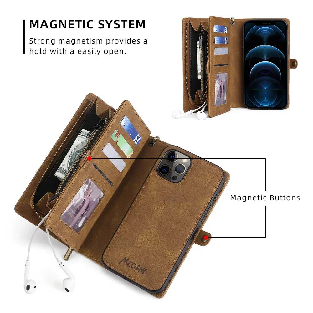 Wallet PU Leather Phone Case Cover For iPhone 16 15 Pro Max iPhone 16 15 Plus with Card Slots Zipper Wallet Design Phone Cover