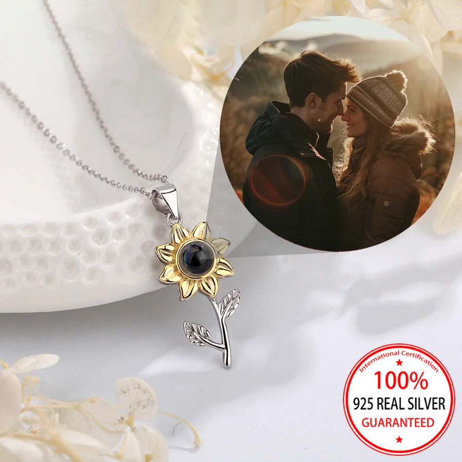 

Ожерелье с подвеской в виде подсолнечника из стерлингового серебра 925 пробы на заказ, романтический подарок для подруги, семьи на фестивале
