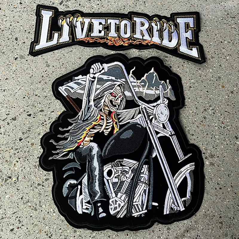 Large Back Embroidered Patches For Clothes Jackets Jeans Sew DIY Motorcycle Biker Punk Patch Iron On Patches For Clothing