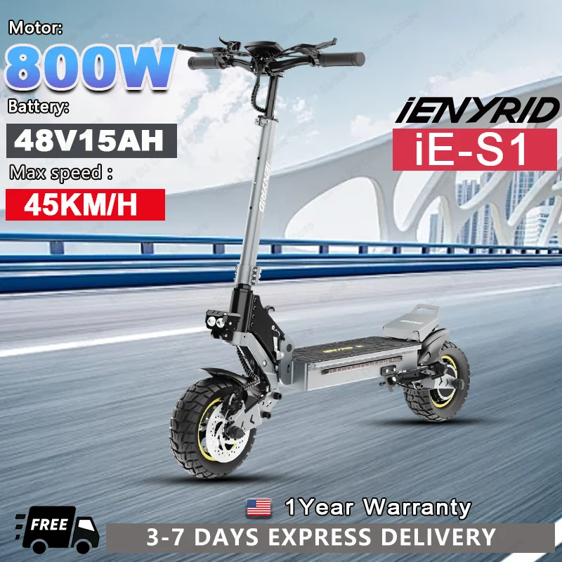 Patinetes de IE-S1, Motor eléctrico de 800W, sistema de Control de crucero automático de 48V y 15AH, patinete eléctrico, neumáticos todoterreno de 10 pulgadas, EScooters plegables
