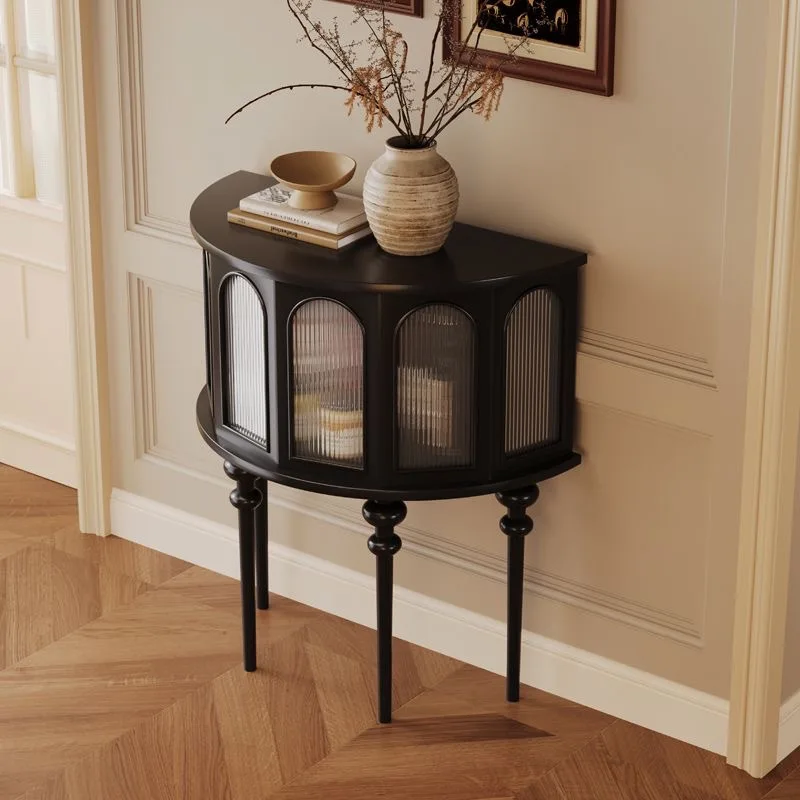 French solid wood entryway, semi-circular console table, living room, corridor end decoration cabinet, vintage furniture,