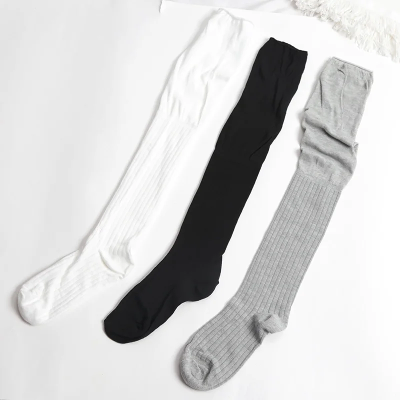 1 paar Boot Sokken Herfst/Winter Effen Kleur Dij Hoge Kant Leuke Lolita Warme Kousen Sexy Zwart Wit lange Been Sokken voor Vrouwen