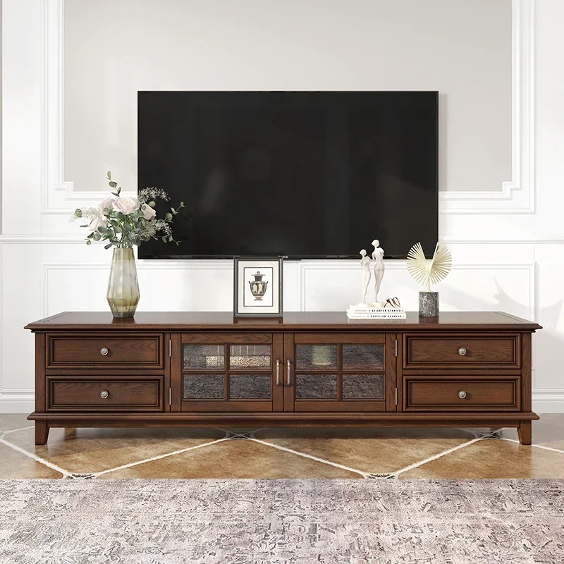 

American Country Solid Wood TV Cabinet Coffee Table Combination Small Apartment Retro Simple
