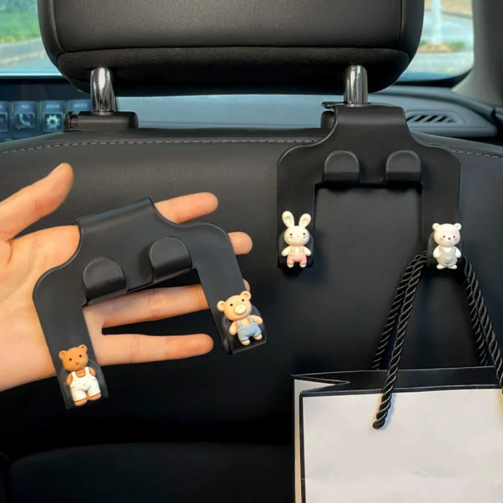2Pcs Car Seat Rear Storage Hook Four-In-One Sturdy Hook Cute Cartoon Teddy Bear Rabbit Abs Material Hook