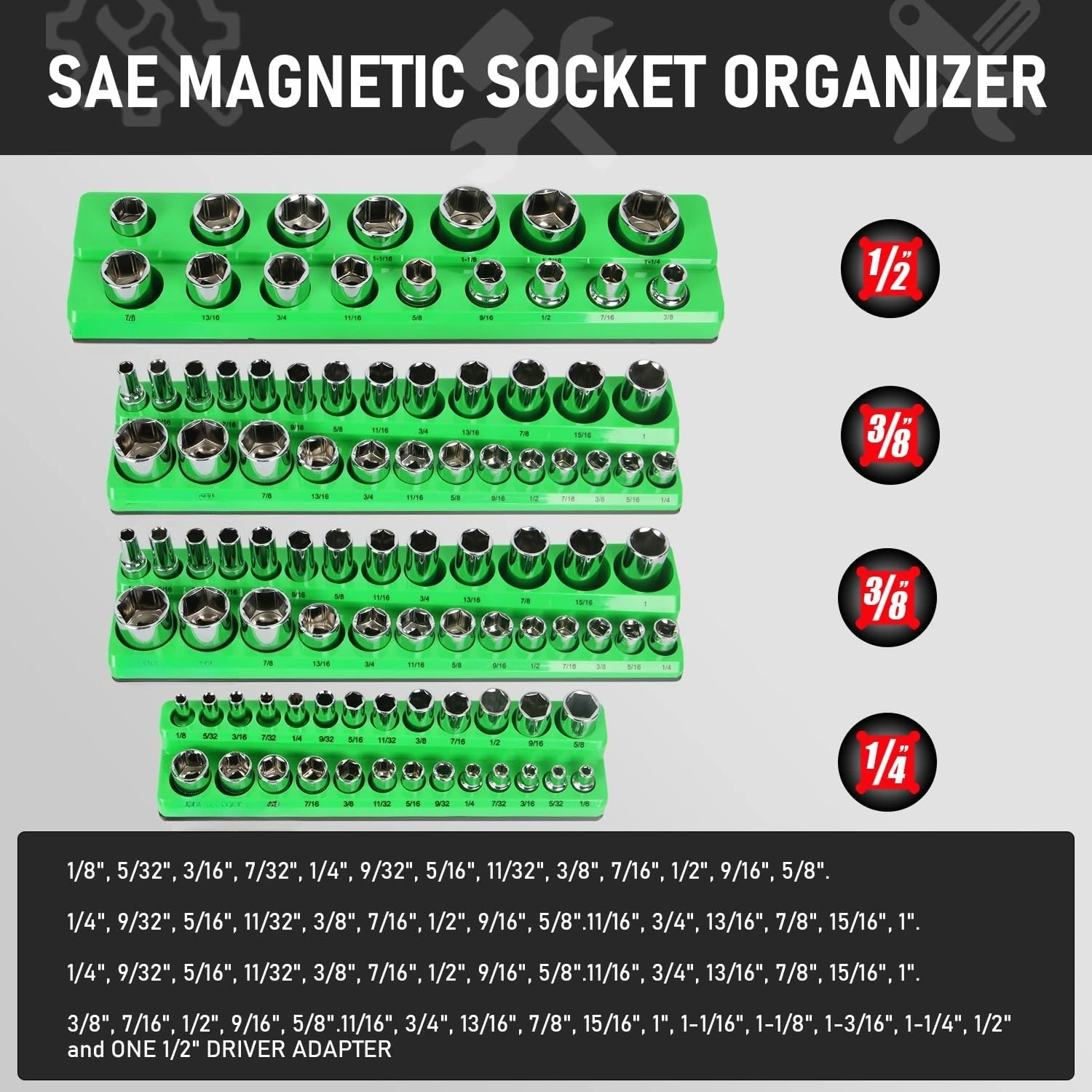 Zestaw 8 magnetycznych organizerów na nasadki, magnetyczny uchwyt na nasadki, 1/4 cala, 3/8 cala, 1/2 cala, metryczne i calowe magnetyczne tacki na narzędzia do nasadek. Gorąca wyprzedaż.