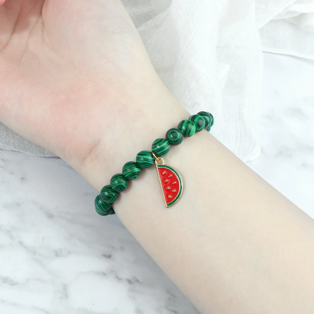 Fashionable Malachite Stone Beads Bracelets Women Boho Fruit Watermelon Bracelet & Bangle Girls Charm Prayer Summer Jewelry Gift