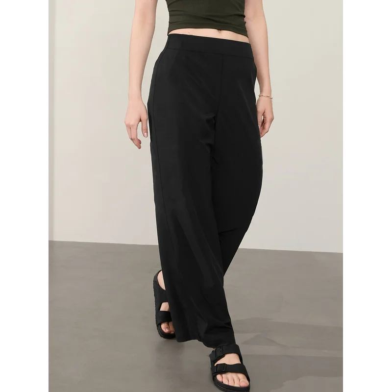 2025 Fashion Chic Wide Leg Trousers Women Elastic Waist Comfortable Slimming Black Office Party Wear 