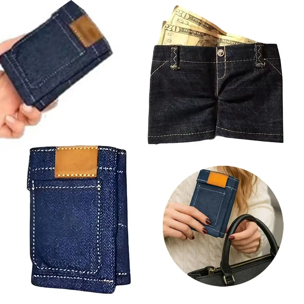 Mini bolsa para tarjetas de cambio de pantalones vaqueros, plegable, multifuncional, Clip de almacenamiento de artículos, Mini billetera portátil Retro única inspirada en Jeans, 1 ud.