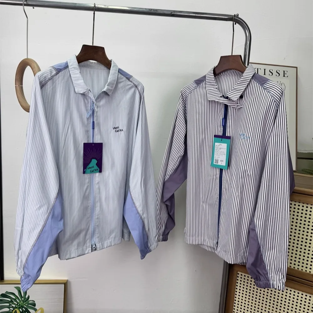 

Couples Loose Fit Long Sve irt Jaet Outdoor Casual Sle Contrast Color Striped Splicing Men's Women's Autumn Cotton B...