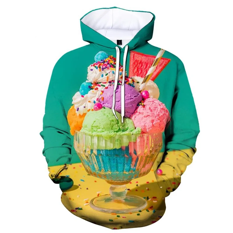 Men's Hoodies Ice Cream Autumn Winter Women Sweatshirt 3D Colorful Print Hoodies Funny Long Sleeve Tops Streetwear Pullovers