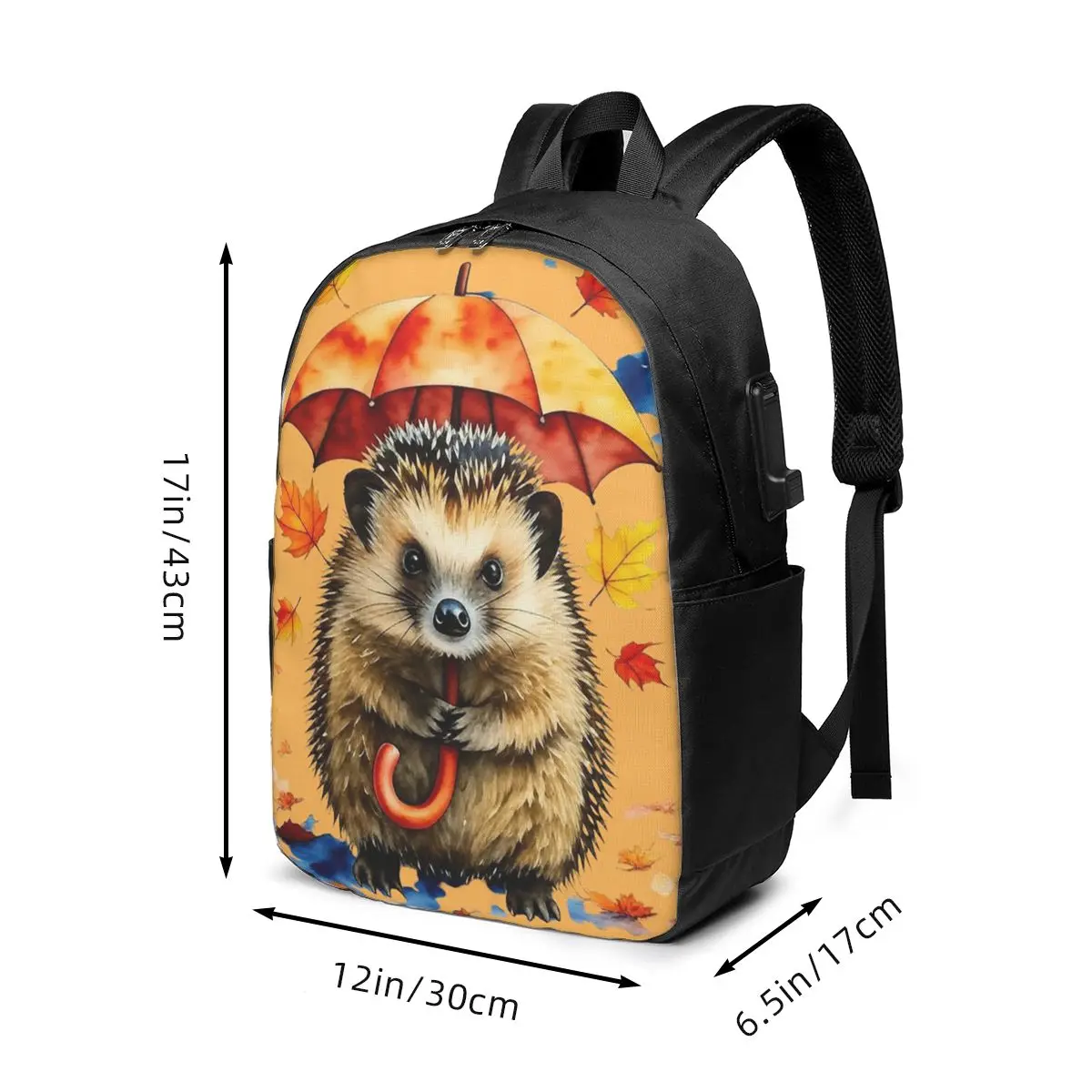 Cartoon Hedgehog And Yellow Umbrella Backpack Travel Notebook Bag Computer College Student School Bag Laptop Shoulder Bags