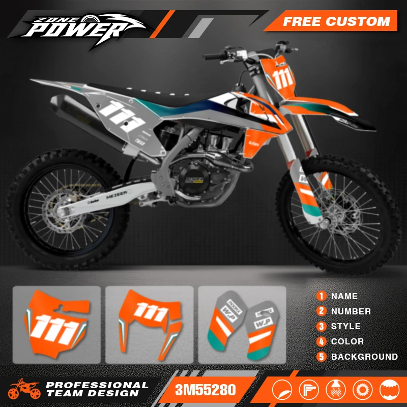 Powerzone Custom Team Motorcycle Graphics Backgrounds Decal Stickers Kits for KTM SX SXF 2016-2018 EXC XCW 2017-2019 125- 500cc