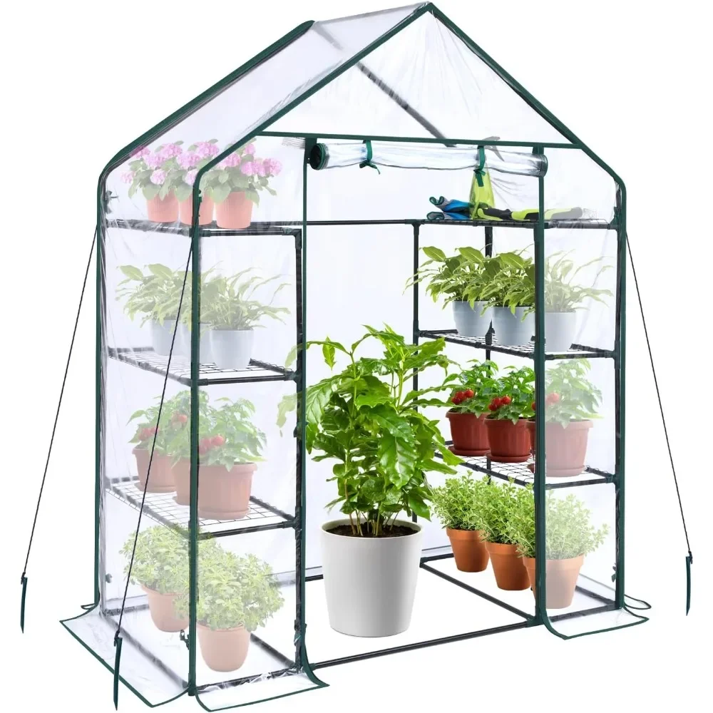 Small Greenhouse for Outdoors: 4 Tiers 6 Shelves Walk-in Indoor Green House Heavy Duty Plant Stands Reinforced