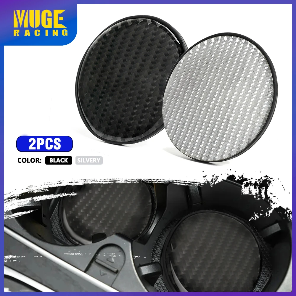 

2Pcs Carbon Fiber Car Coaster Water Cup Bottle Holder Anti-Slip Water Cup Mat Anti-Dirt Round Pad Auto Interior Accessory LKT108