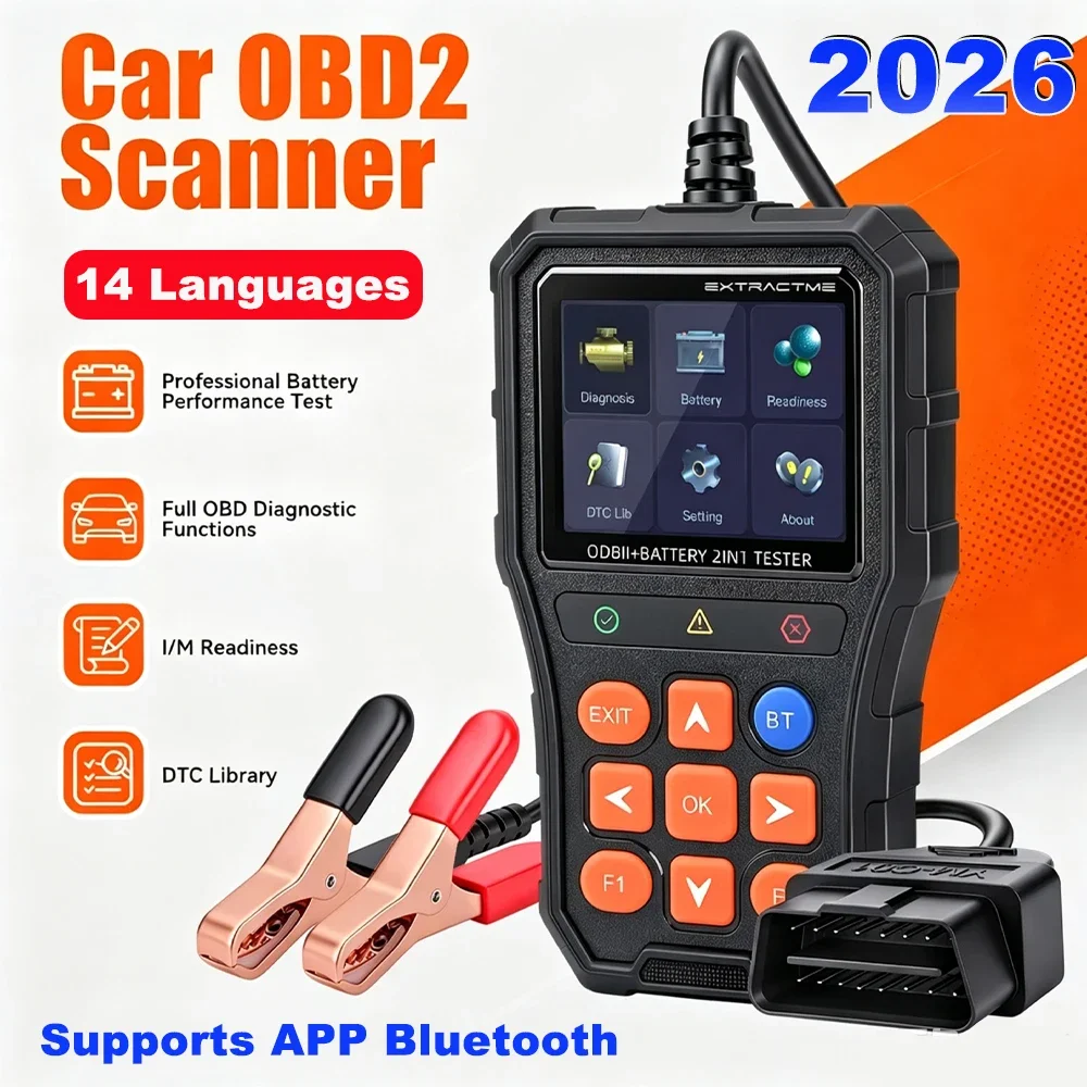 Awapow Auto OBD2 Scanner Diagnostic Tool Automobile Battery Tester  for 12V/24V Vehicles Support 14/25 Languages APP Bluetooth