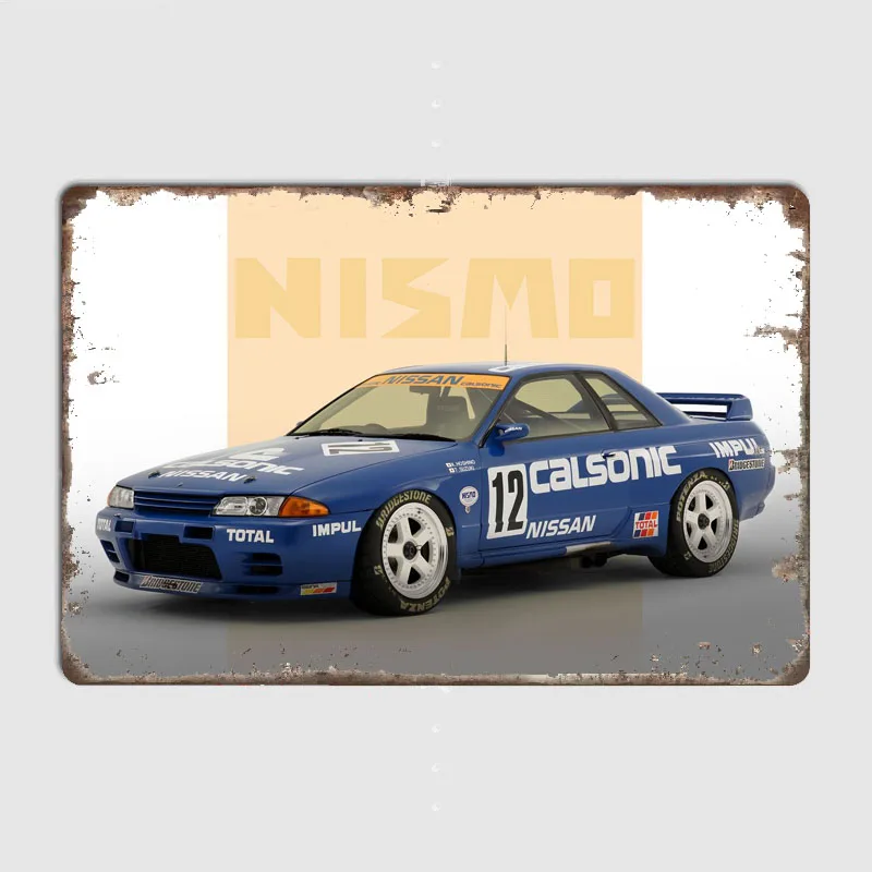 Classic SKYLINE GTR R32 CALSONIC Race Car Metal Sign Poster Garage Room Decor Automobile Club Tin Home Decor