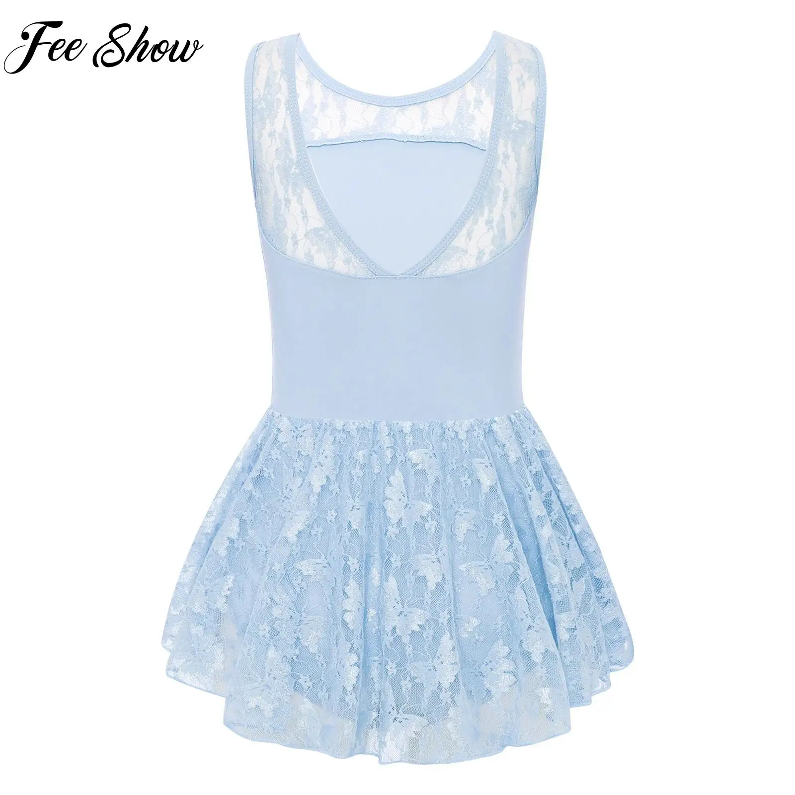 

Girls V-Back Floral Lace Ballet Tutu Dress Sleeveless Patchwork Breathable Suitable for Ballet Practice Dance Party Performance