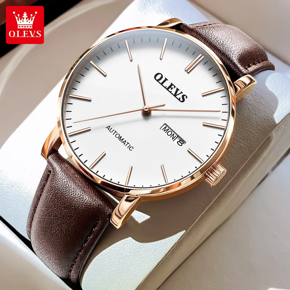 OLEVS 5882 Automatic Mechanical Wrist Watch for Men Fashion Simplicity Dual Calendar Classic Business Man Watch 3Bar Waterproof