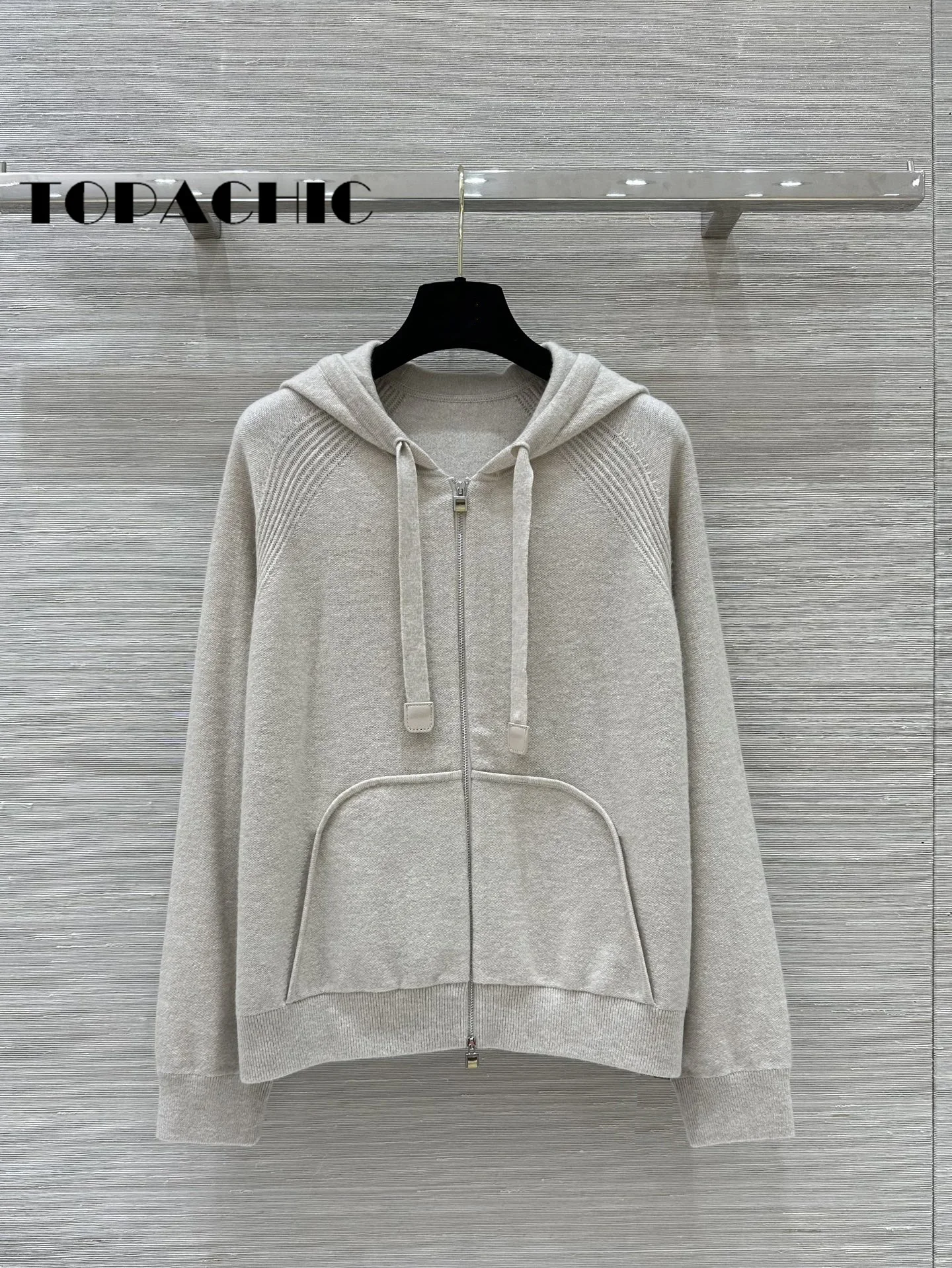 8.31 TOPACHIC-Women Hooded Jacquard Pocket Zipper Knit Cardigan + Drawstring Elastic Waist Pants Temperament Casual Set