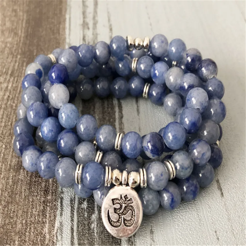 

8mm 108 Nature Blue-Veins Stone Bracelet Beaded Men Wrap Bodhi Trendy Cuff Fragrant Mala Yoga Mala Prayer