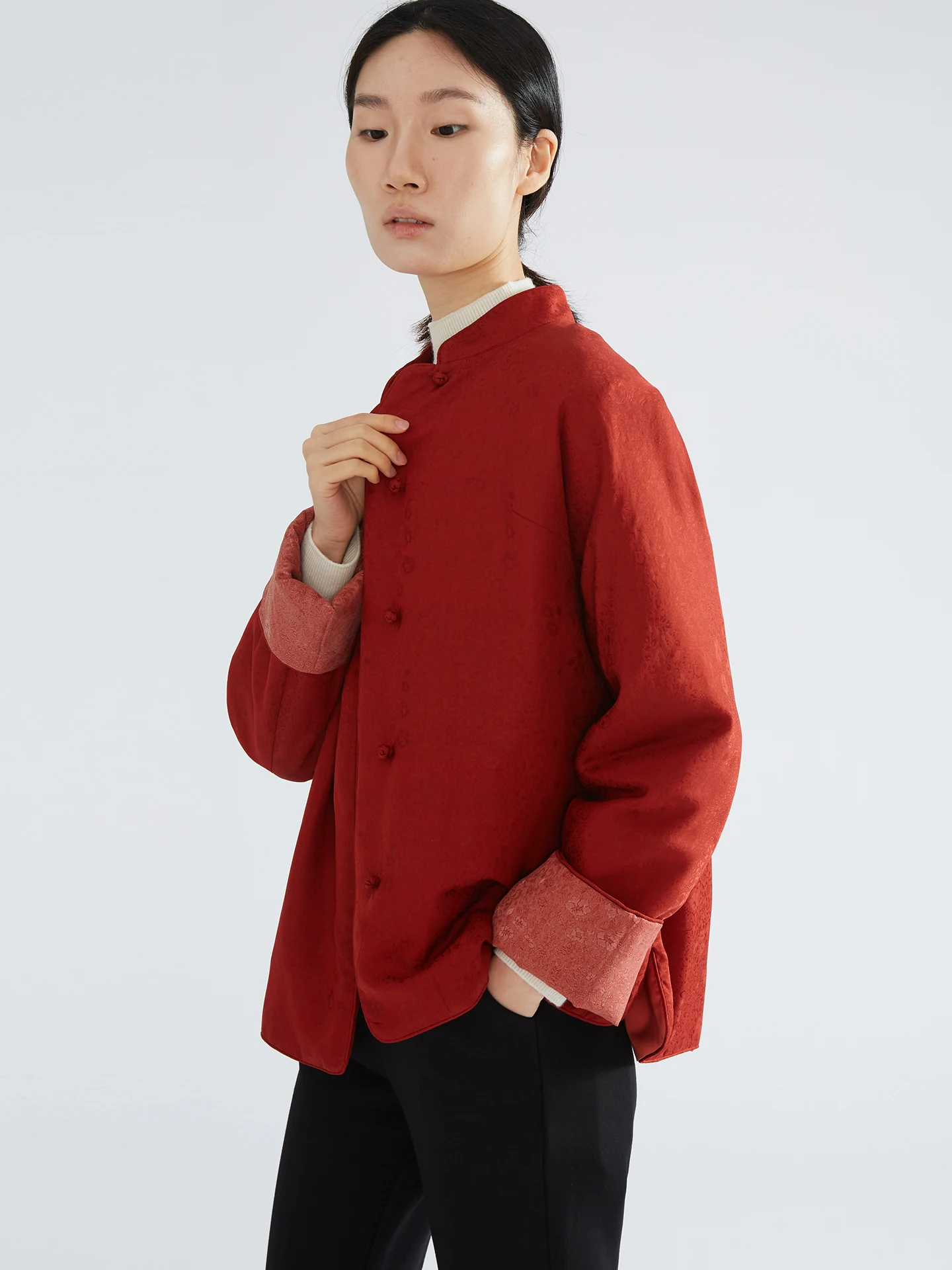 

Silk Filled Floral Embroidery Cotton Jaet Women's Traditional Chinese Sle Winter Coat Thiened Long Sve Stand Collar