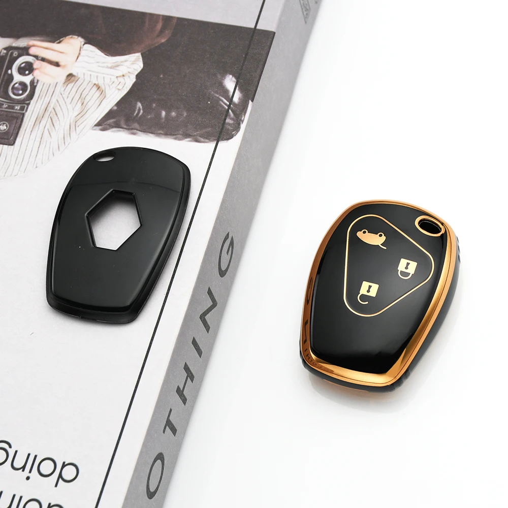 Gold Edge Soft TPU For Renault Duster Sandero Clio Trafic Twingo Kangoo Master Modus Dacia Car Key Case 2/3 Buttons Keyless