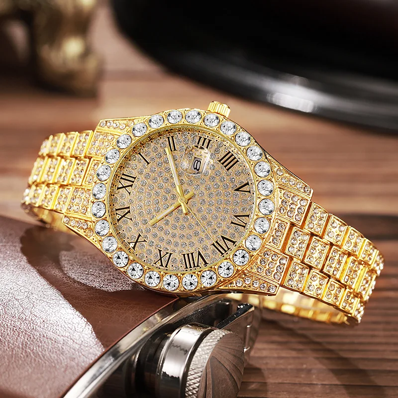 

New Iced Out Watches for Men Luxury Diamond Watch Men Calendar Quartz Wristwatches Male Clock Relogio Masculino Drop Shipping