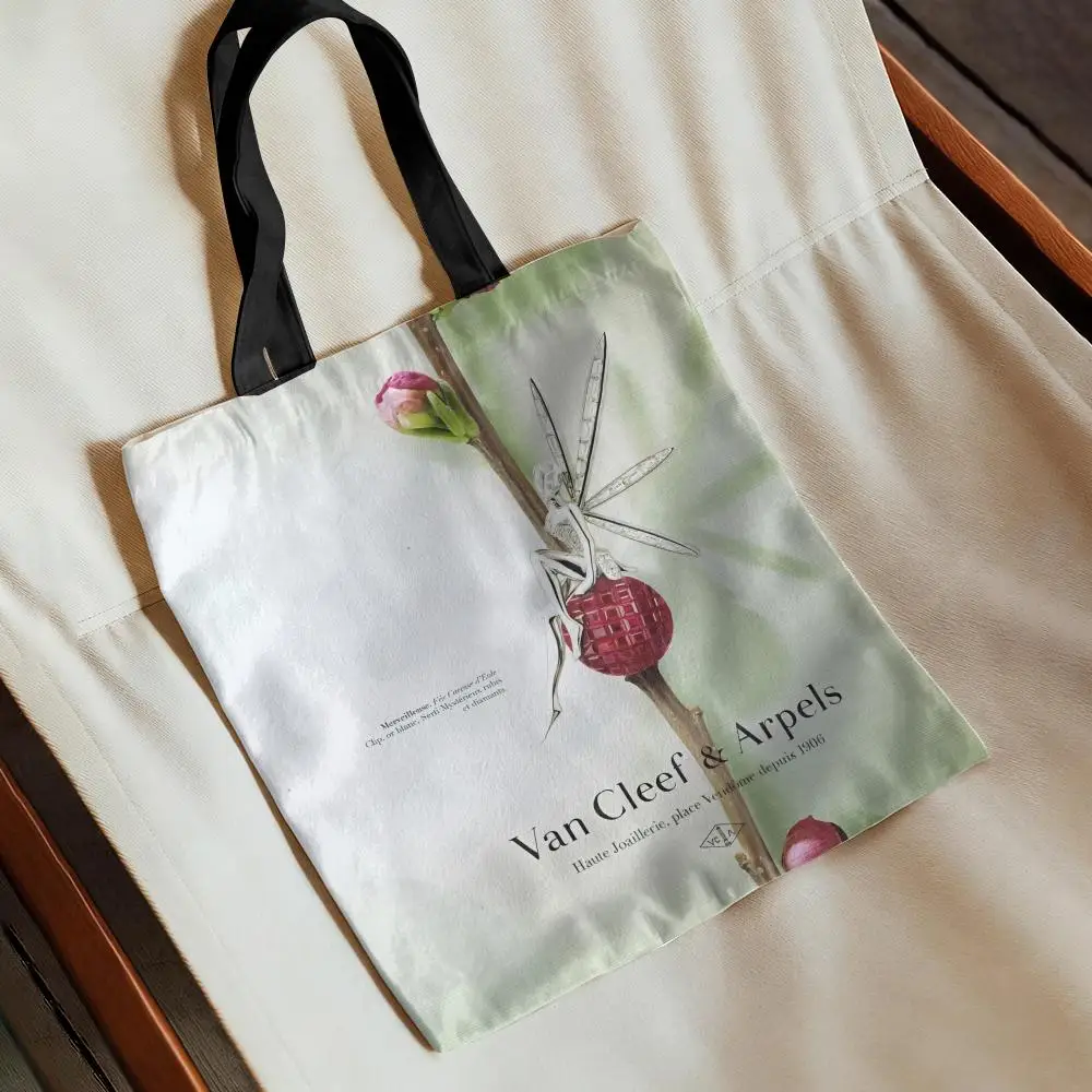 Fashion V-Van C-Cellf Arpels Storage Bags Canvas Tote Bag Women Large Capacity Reusable Eco Shopping Shoulder Handbag