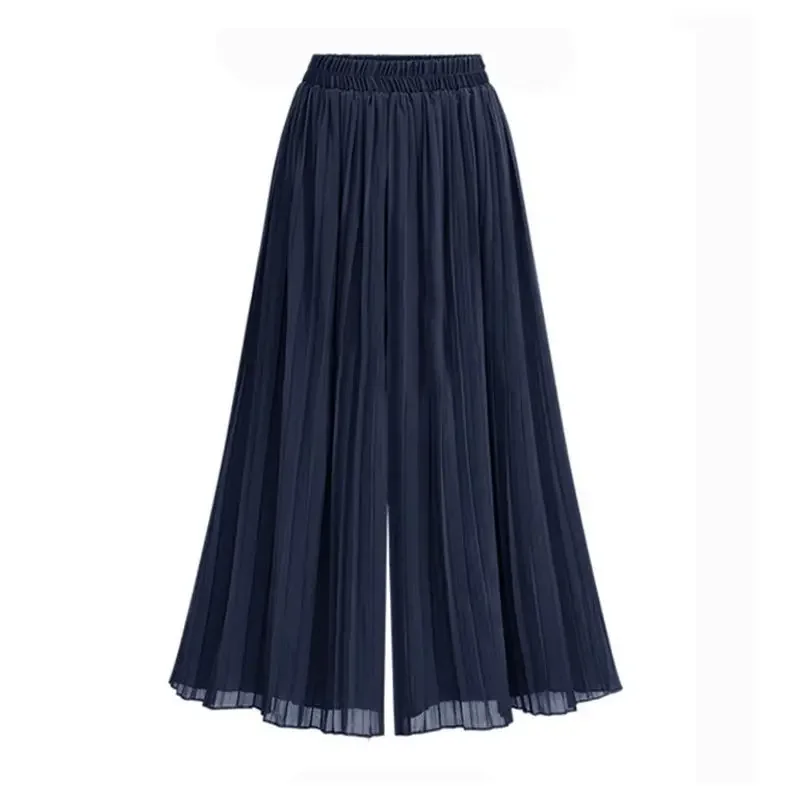 Chiffon Newest Women Wide Pants Pleated Beach Culottes Loose Thin Classic Wide-leg Trousers