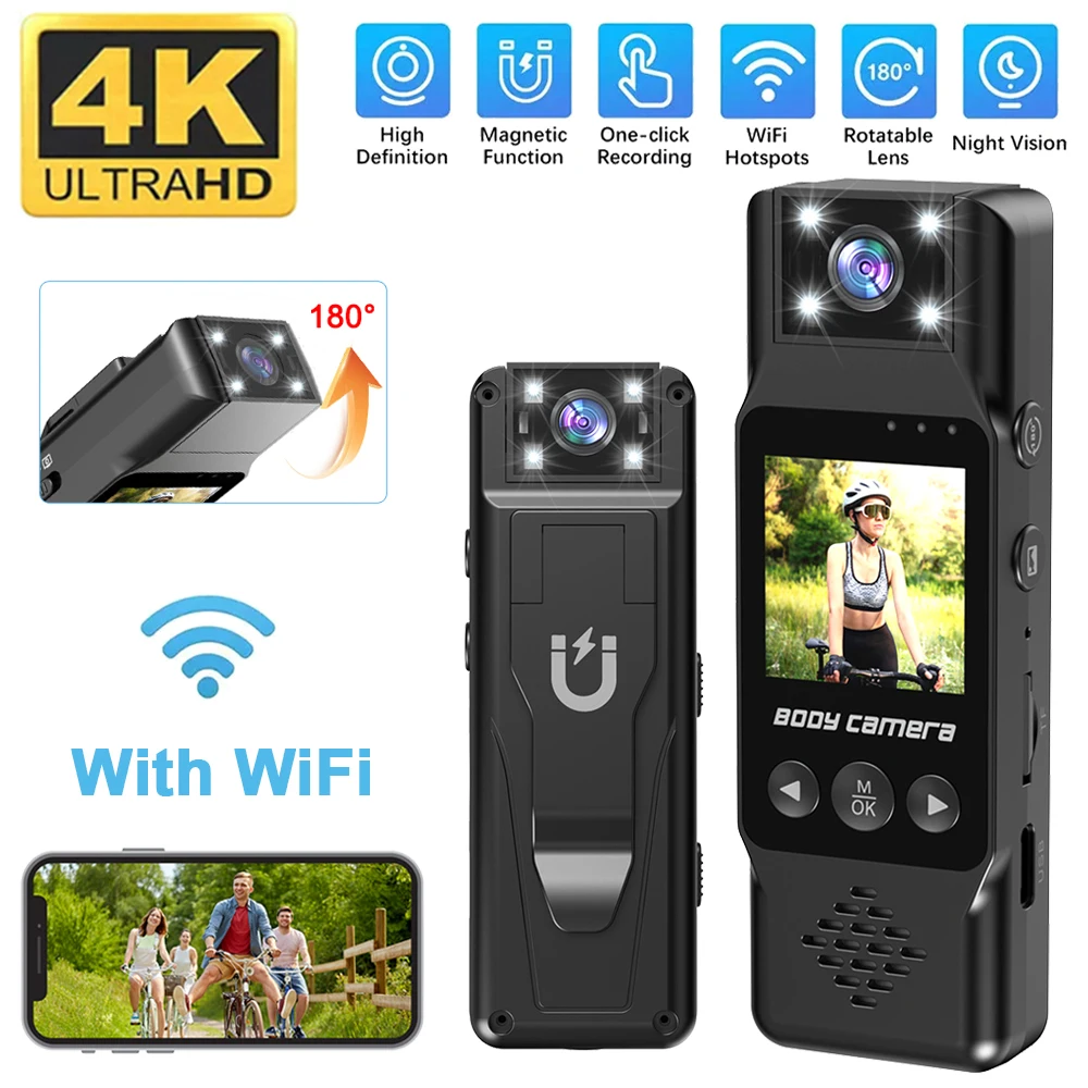 Ultra HD 4K Mini Camera WiFi Portable Small Digital Video Recorder Police BodyCam Night Vision Sports DV Miniature Camcorder