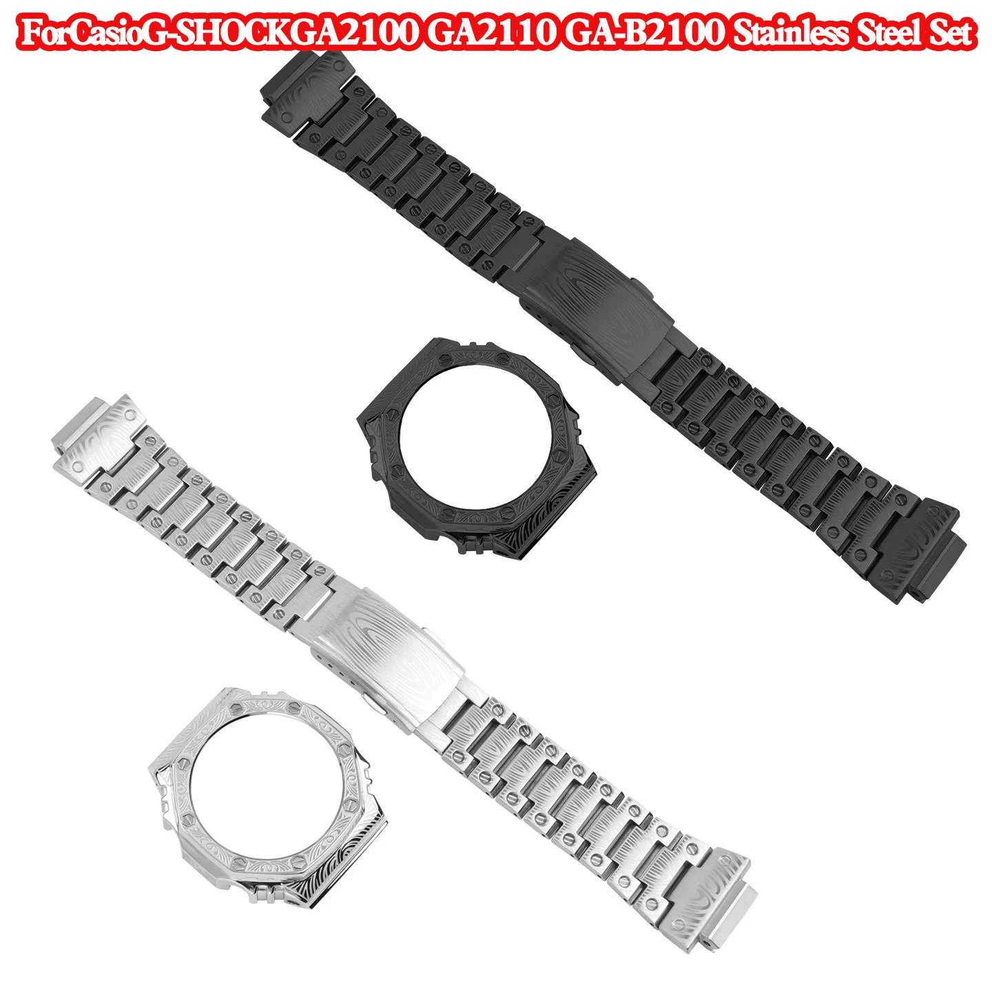 

GA-2100 GA2110 GA-B2100 Black Stainless Steel Watch Case Band Replacement Parts for Casio G-SHOCK Octagonal Series